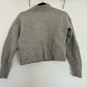 Cozy Gray Cable Knit Turtleneck Sweater